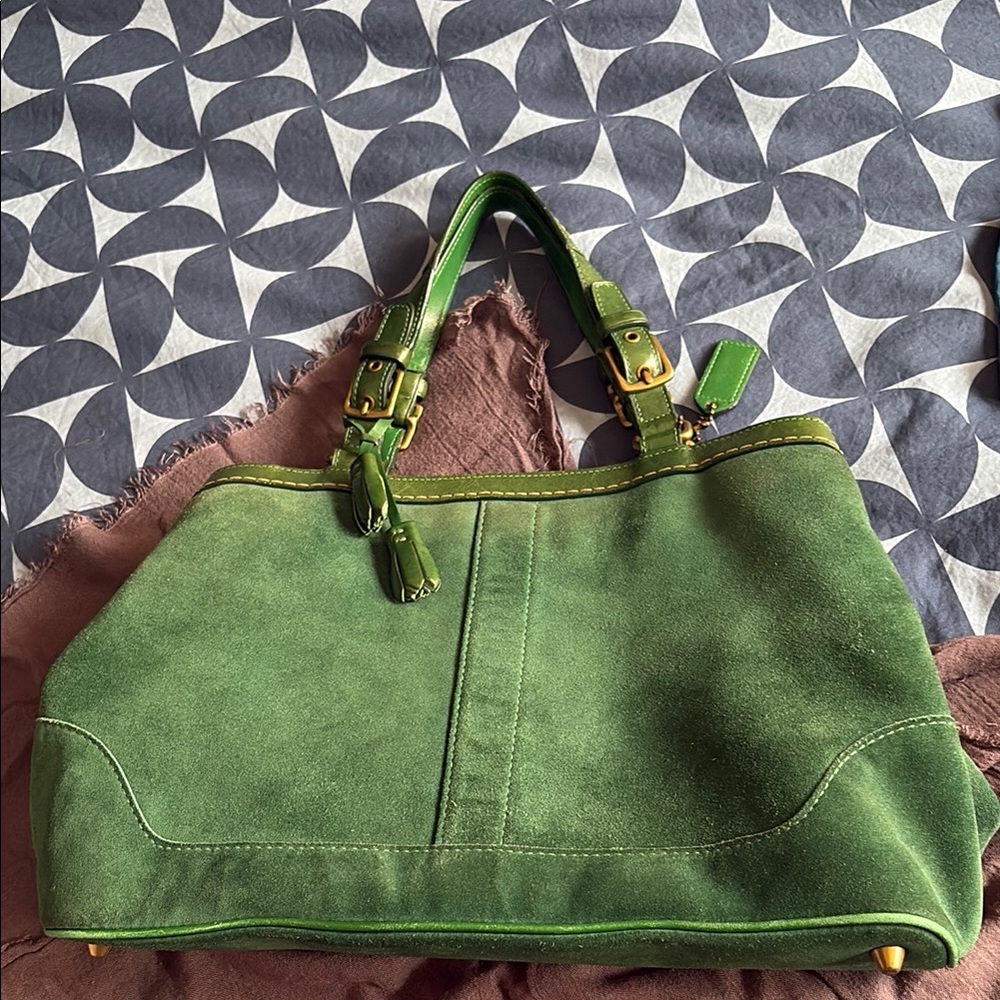 Coach Green Shoulder Bag with Suede Finish
